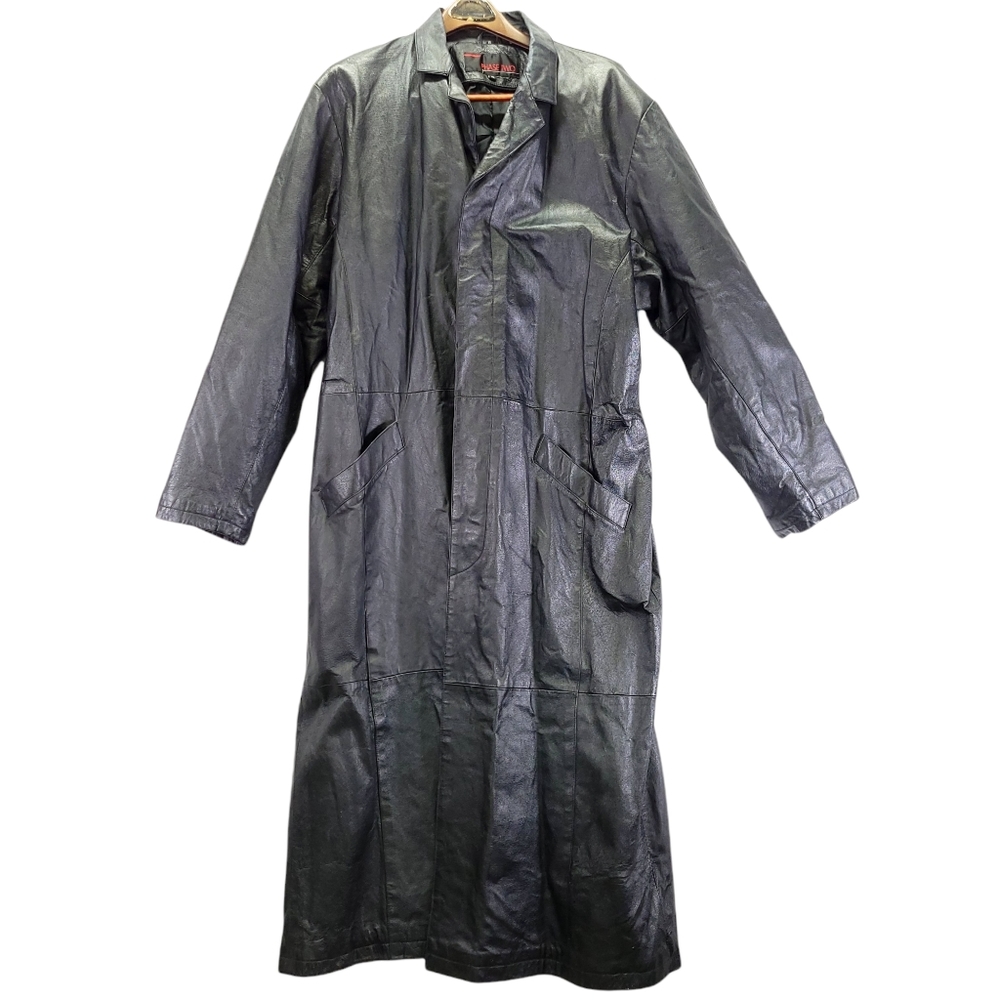 Vintage 80's Phase Two Leather Full Length Trench Coat Size XL